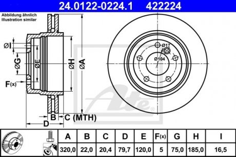 Диск тормозной (задний) BMW X3 (E83) 03-11 (320x22) ATE 24.0122-0224.1 (фото 1)