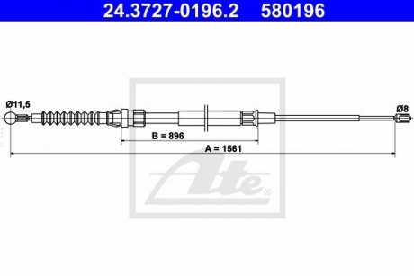 Трос ручника VW Touran 1.2-2.0 TDI/TSI 03-15 (1561mm) ATE 24.3727-0196.2 (фото 1)