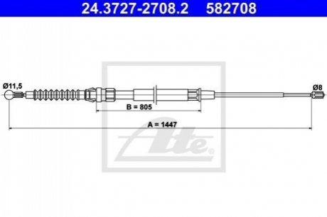 Трос ручника VW Golf V/Audi A3/Skoda Octavia 97-13 (1445/805 mm) ATE 24.3727-2708.2