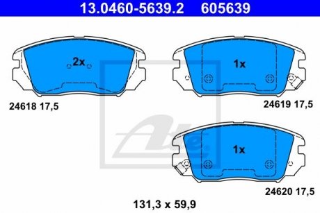 Колодки тормозные (передние) Hyundai Tucson 04-/Sonata 05-10/Grandeur 05-/Kia Opirus 06- ATE 13.0460-5639.2