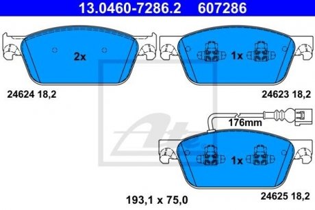 Колодки тормозные (передние) VW T5 03-15/T6 15- (- Teves)/ ATE 13.0460-7286.2