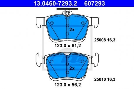 Колодки тормозные (задние) VW Golf/Touran 1.0-2.0 TDI 12- ATE 13.0460-7293.2