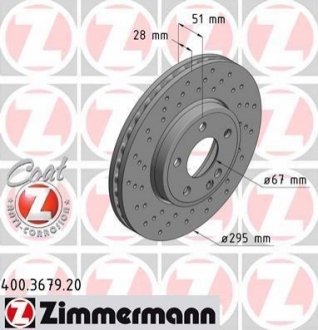 Диск тормозной (передний) MB A-class (W176)/B-class (W246) 11- (295x28) ZIMMERMANN 400.3679.20