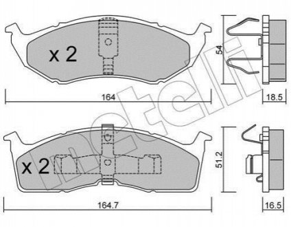 Колодки гальмівні (передні) Chrysler Neon 94-06/Voyager/Grand Voyager III/Dodge Caravan 95-01 Metelli 22-0356-0