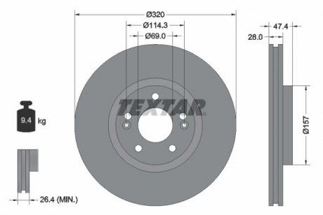 Диск тормозной (передний) Hyundai i40/ix35 11-/Tucson 15-/Kia Ceed 12- (320x28) TEXTAR 92237805