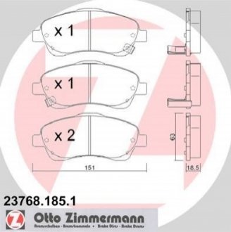 Колодки тормозные (передние) Toyota Avensis 03-08/Corolla Verso 04-09 ZIMMERMANN 23768.185.1 (фото 1)