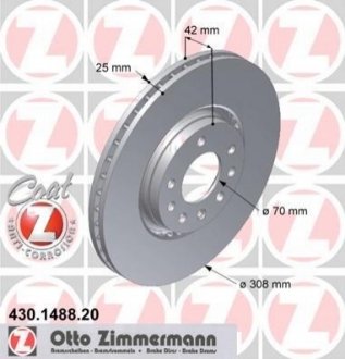 Диск тормозной (передний) Opel Astra G/H/Corsa E/Meriva/Zafira A/B 98- (308x25) ZIMMERMANN 430.1488.20 (фото 1)