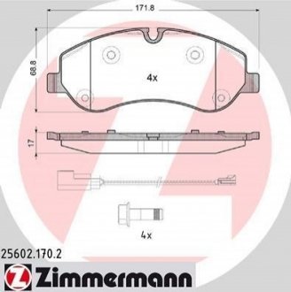 Колодки тормозные (передние) Ford Transit Custom/Tourneo Custom V362 12-/Transit V363 13- ZIMMERMANN 25602.170.2 (фото 1)