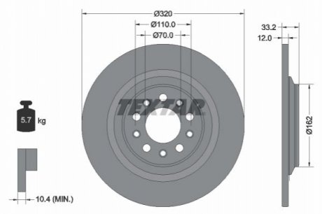 Диск гальмівний (задній) Jeep Cherokee 2.0-3.2 13- (320x12) PRO TEXTAR 92304103