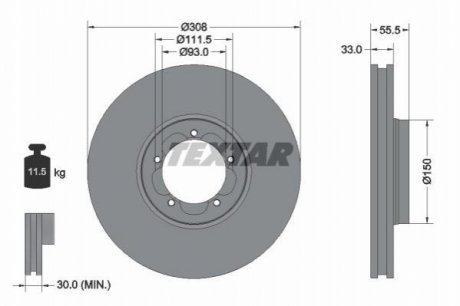 Диск тормозной (передний) Ford Transit 13- (RWD) (308х33) TEXTAR 92273003