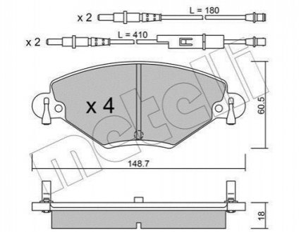 Колодки гальмівні (передні) Citroen C5 01- (з датчиком) Metelli 22-0331-0 (фото 1)