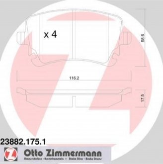 Колодки гальмівні (задні) VW T5 03-15 (Lucas-Girling) ZIMMERMANN 23882.175.1