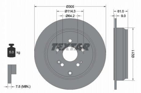 Диск тормозной (задний) Honda CR-V IV 12-16 (302x10) TEXTAR 92162503 (фото 1)