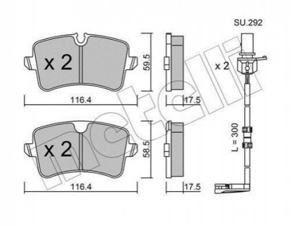 Колодки гальмівні (задні) Audi A8 09-(з датчиками) Metelli 22-0955-1K (фото 1)