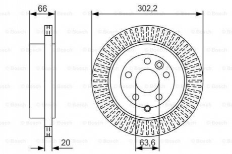 Диск гальмівний 302 мм LAND ROVER Freelander II (FA) \'\'R \'\'2.0-3.2 \'\'06>> PR2 BOSCH 0986479U44