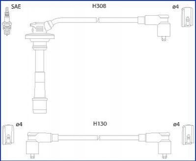 TOYOTA комплект високовольтних проводів Avensis 1,6 -00, Carina 1,6 -97 HITACHI 134562 (фото 1)