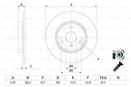 Диск тормозной (передний) Smart Fortwo 0.8/1.0 CDi 07- (280x9.7) BOSCH 0986479E74
