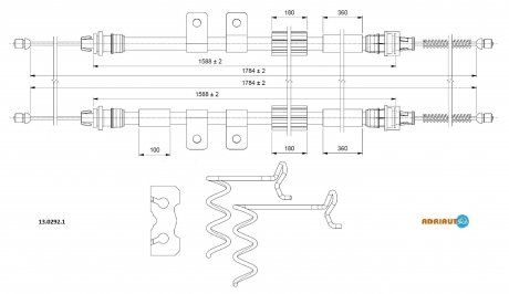 FORD трос ручного гальм. задн. прав./лів. Transit Connect 1,8 02- ADRIAUTO 13.0292.1 (фото 1)
