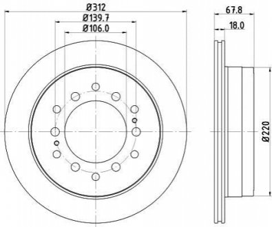 Диск тормозной (задний) Lexus GX 01-09/Toyota Land Cruiser 96-02 (312x18) HELLA 8DD355114-861 (фото 1)