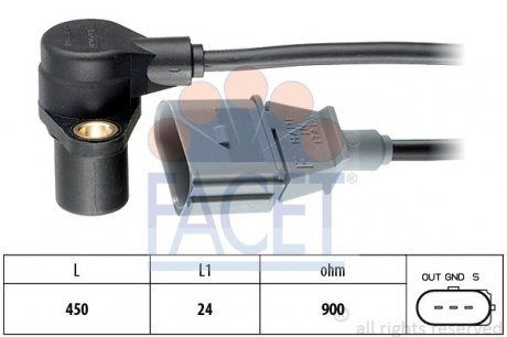 Датчик положения коленвала Skoda Octavia 1.8T/2.0/Audi A6 2.4-3.0 95-05 FACET 9.0205 (фото 1)