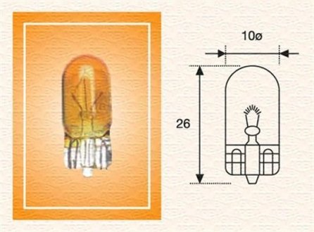 WY5W 12V5W автолампа (жовта) безцокольна (W2,1x9,5d) MAGNETI MARELLI WY5W 12A (фото 1)