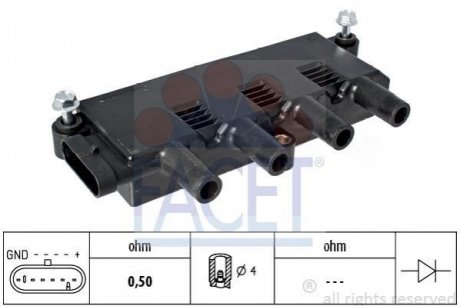 Катушка зажигания Fiat Doblo 1.4 05- (с проводами) FACET 9.6323 (фото 1)