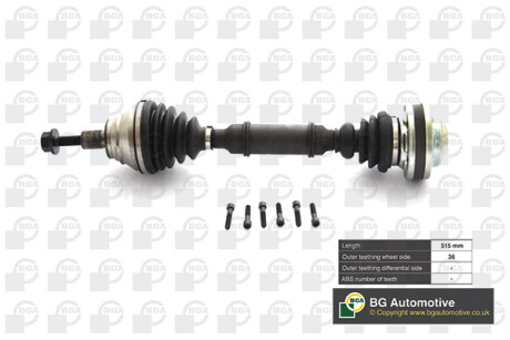 Піввісь Caddy 1.6TDI 10-16/Passat 1.8TSI 08-13 (36z/510mm) Л. BGA DS9631L