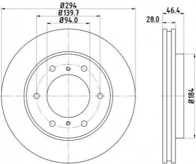 Диск тормозной (передний) Mitsubishi L200/Pajero Sport II 08- (294x28) HELLA 8DD355115-731