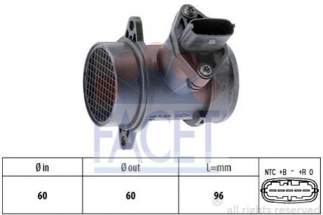 Расходомер воздуха Fiat Doblo 1.3 JTD 16V 04-06 FACET 10.1158 (фото 1)