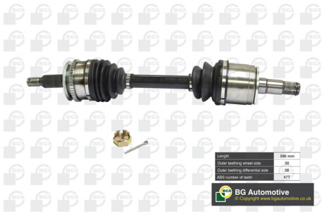 Піввісь Mitsubishi L200 2.5d 06- (30/28 +ABS 47z) 596mm Л. BGA DS6101L