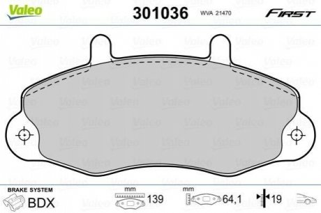 Колодки тормозные (передние) Ford Transit 85-00/Transit Tourneo 94-00 14" Valeo 301036