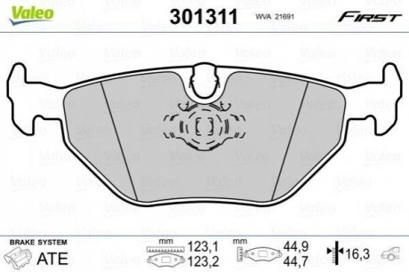 Гальмівні колодки дискові BMW 5(E39) "2,0-4,4 "R "95-04 Valeo 301311