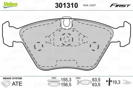 Колодки тормозные (передние) BMW 5 (E39) 96-04/3 (E46) 00-06 Valeo 301310 (фото 1)