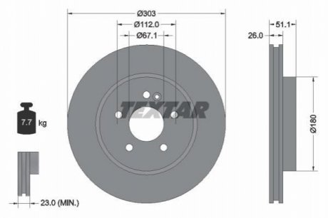 A_Диск гальмівний MERCEDES M(W163) "F D=303mm "98-"05 TEXTAR 92089905