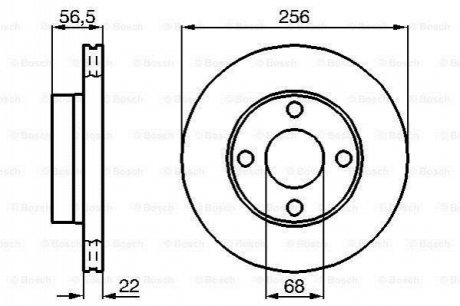 Диск гальмівний (передній) Audi 80 91-94 (256x22) (з вентиляцією) BOSCH 0986478550 (фото 1)