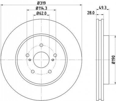 Диск тормозной (передний) Lexus RX 03-12 (319x28) HELLA 8DD355114-981 (фото 1)