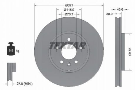 Диск тормозной (передний) Opel Astra J 09-/Zafira C 11- (321x30) TEXTAR 92256803