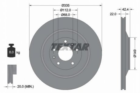 Диск тормозной (задний) Audi A8 03-10/VW Phaeton 04-16 (335x22) TEXTAR 92177005 (фото 1)