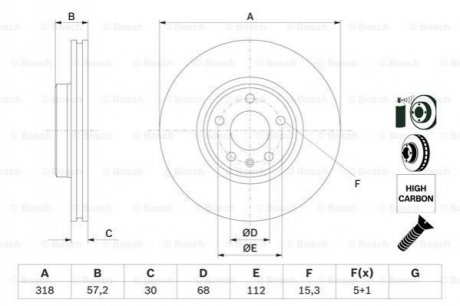 Диск тормозной (передний) Audi A4/A5/Q5 15- (318x30) BOSCH 0986479E49