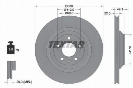 Диск тормозной (задний) Audi A6 04-11 (330х22) TEXTAR 92132603