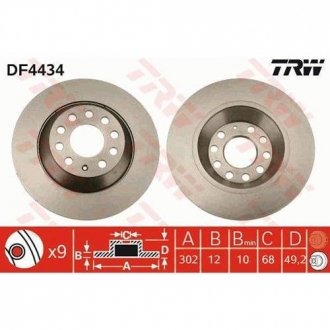 Диск тормозной (задний) Audi A6 05-11 (302x12) TRW DF4434 (фото 1)