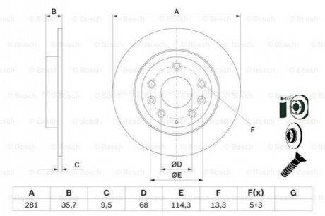 Диск тормозной (задний) Mazda CX-3 1.5 D/ 2.0 16V 15- (281x9.5) BOSCH 0986479E55 (фото 1)
