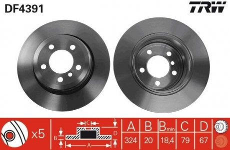 Диск тормозной (задний) BMW 7 (E65/E66/E67) 01-08 (324x19.7) TRW DF4391