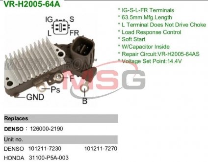 Регулятор напруги генератора MOBILETRON VR-H2005-64A