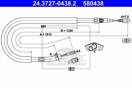 Трос ручника (задний) MB Sprinter 208-316/VW LT 28-35 96- ATE 24.3727-0438.2
