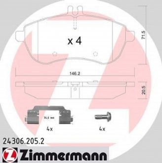 Колодки тормозные (передние) MB C-class (W204/W205) 07-/E-class (W212) 09-16/SLK (R172) 11- ZIMMERMANN 24306.205.2 (фото 1)