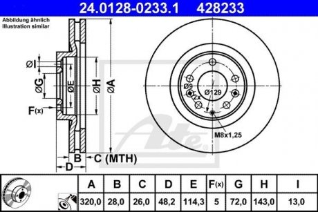Диск тормозной (передний) Mazda CX-7/CX-9 06- (320x28) ATE 24.0128-0233.1 (фото 1)