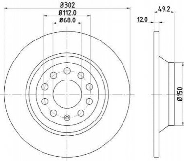 Диск тормозной (задний) Audi A6 05-11 (302x12) HELLA 8DD 355 111-181 (фото 1)