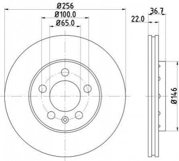 Диск тормозной (передний) Skoda Fabia/Octavia 96-/Roomster 06-/VW Golf 97-06 (256x22) HELLA 8DD 355 105-361 (фото 1)