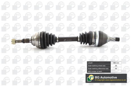 Піввісь Astra 98-07 1.7CDTi/Astra/Vectra/Zafira 1.8i 99-05 (33/22) 596mm Л. BGA DS9505L